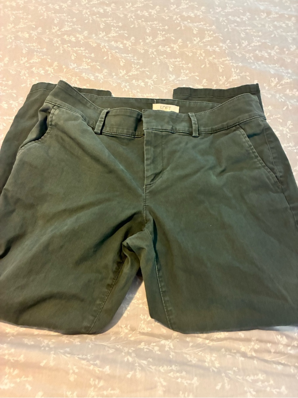 LOFT Dark Olive Green Straight Leg Chinos